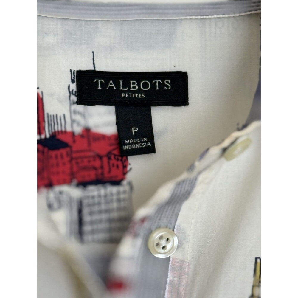 TALBOTS Womens Button Down Shirt Ivory London Toile Print Cotton Petite S - Picture 5 of 11